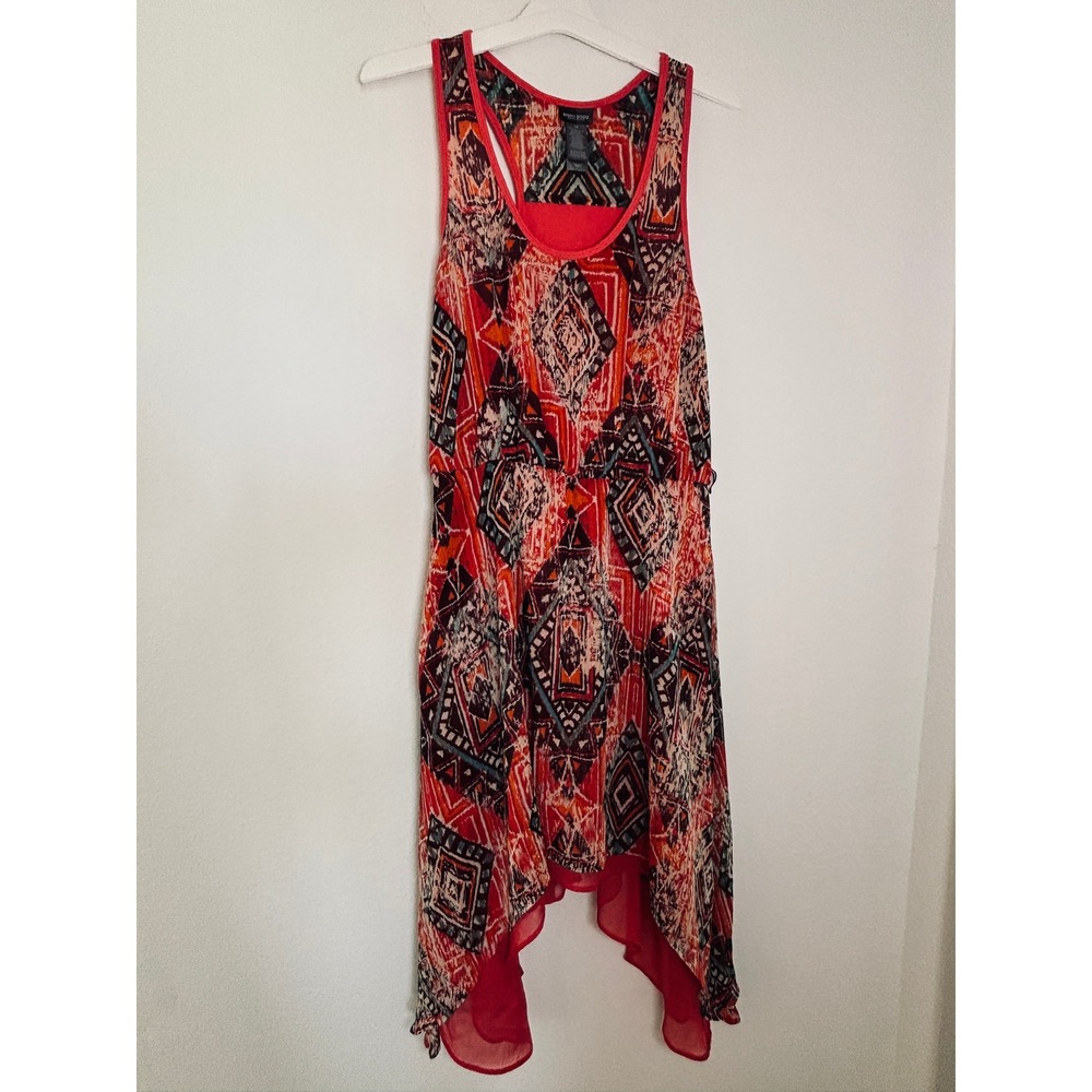 Bisou Bisou Michele Bohbot Tribal Print Handkerchief Hem Racerback Dress 14